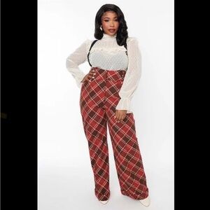 Unique Vintage Red and Brown Plaid Wide Leg Pants